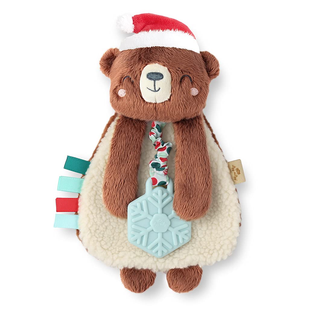 Itzy Ritzy - Itzy Lovey Including Teether - Baby Lovey with Teether, Textured Ribbons & Dangle Arms - Features Crinkle Sound, Sherpa Fabric and Minky Plush (Jolly The Reindeer)